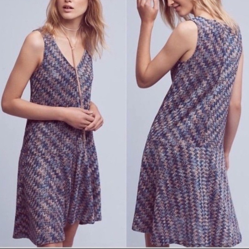Anthropologie Maeve Women's Chevron Flounce Knit Shift Dress Size XS